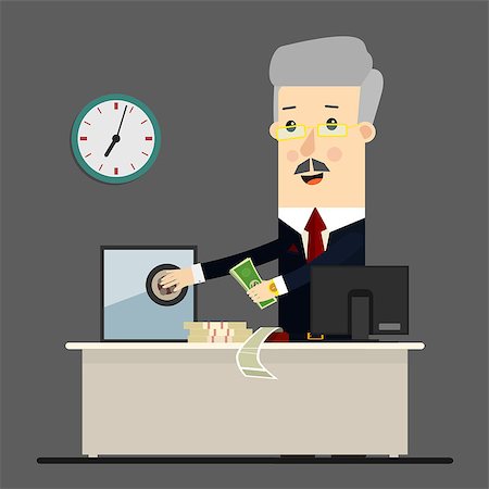 egor_zaharov (artist) - Bussinessman, boss, manager. Successful businessman sitting in a lounge chair in front of a safe with money. Business concept cartoon illustration Fotografie stock - Microstock e Abbonamento, Codice: 400-08551388