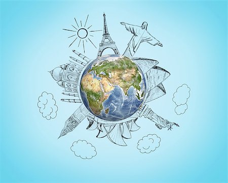 simsearch:400-06794734,k - Planet earth with pencil sketches on blue background. Travel and world concept. Stock Photo - Budget Royalty-Free & Subscription, Code: 400-08551401