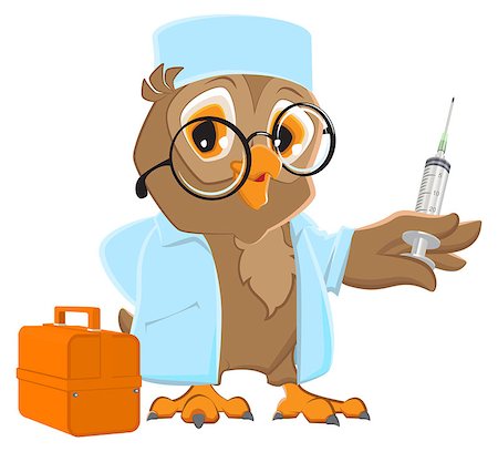 Owl doctor holding syringe. Owl veterinarian in white coat. Isolated on white cartoon vector illustration Foto de stock - Royalty-Free Super Valor e Assinatura, Número: 400-08551495