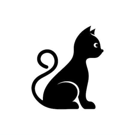 Cute black vector cat icon isolated on white Stock Photo - Budget Royalty-Free & Subscription, Code: 400-08551716