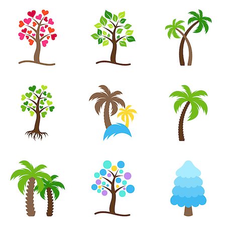 simsearch:400-09121794,k - Colorful abstract vector tree icons collection isolated Stock Photo - Budget Royalty-Free & Subscription, Code: 400-08551712