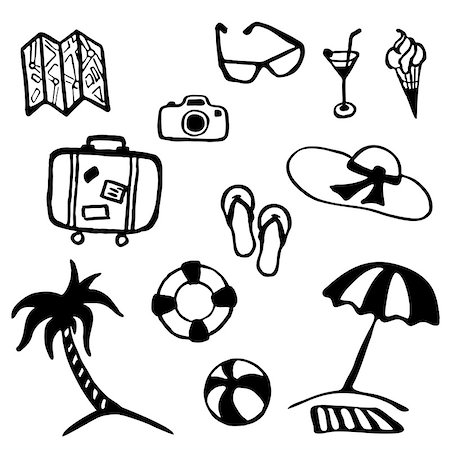 simsearch:400-04650561,k - Travel and vacation summer icon collection - vector silhouette illustration Photographie de stock - Aubaine LD & Abonnement, Code: 400-08551925