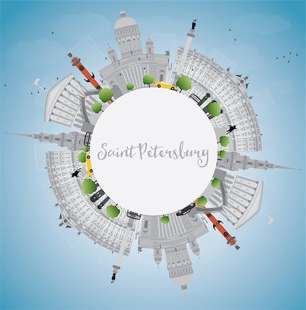 Saint Petersburg skyline with gray landmarks and copy space. Business travel and tourism concept with historic buildings. Image for presentation, banner, placard and web site. Vector illustration Stock Photo - Budget Royalty-Free & Subscription, Code: 400-08551975