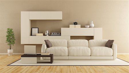 simsearch:400-07797413,k - Minimalist living room with modern sofa and wall unit - 3d Rendering Foto de stock - Royalty-Free Super Valor e Assinatura, Número: 400-08551980