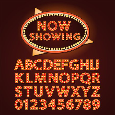 simsearch:400-08263009,k - Vector orange neon lamp letters font show cinema and theather Photographie de stock - Aubaine LD & Abonnement, Code: 400-08552132