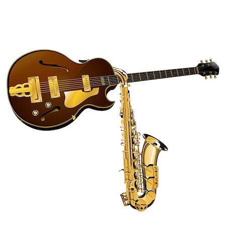 simsearch:400-08706797,k - Vector illustration of a jazz guitar and sax are crossed, isolated objects on a white background, can be used with any image. Photographie de stock - Aubaine LD & Abonnement, Code: 400-08552157