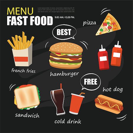 simsearch:400-08997991,k - fast food menu on chalkboard background flat design Foto de stock - Super Valor sin royalties y Suscripción, Código: 400-08552152