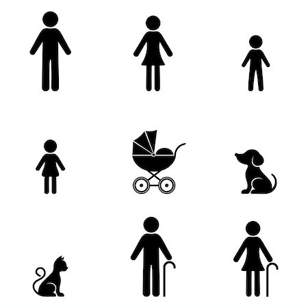 silhouettes man and dog - Black vector simple family infographic icons collection Stock Photo - Budget Royalty-Free & Subscription, Code: 400-08552295