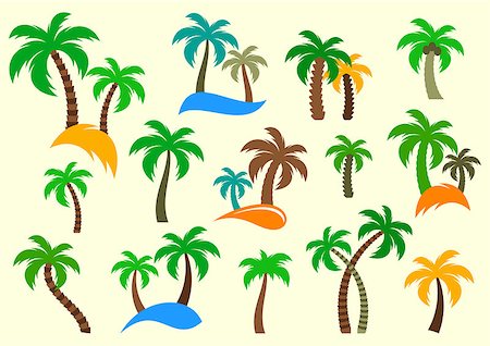 pic palm tree beach big island - Colorful vector palm tree silhouette icons collection isolated Photographie de stock - Aubaine LD & Abonnement, Code: 400-08552301