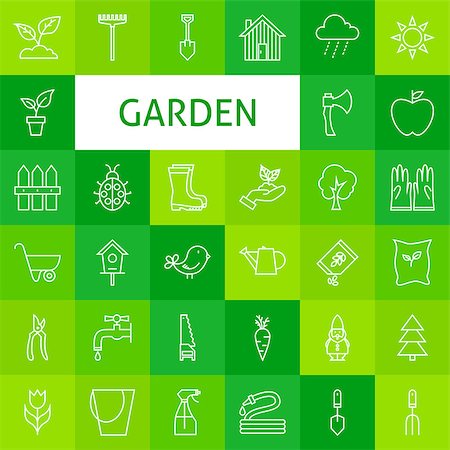 simsearch:400-08192038,k - Line Art Garden and Flowers Icons Set. Vector Set Modern Outline Nature Gardening Tools. Stockbilder - Microstock & Abonnement, Bildnummer: 400-08552438