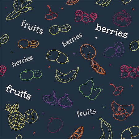 fraulein_freya (artist) - colour fruit and berry seamless pattern on the dark blue background Foto de stock - Super Valor sin royalties y Suscripción, Código: 400-08552712