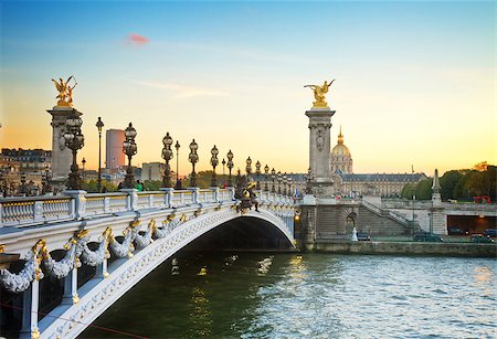 Alexandre III Bridge at sunset in  Paris, France, retro toned Stock Photo - Budget Royalty-Free & Subscription, Code: 400-08552783