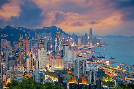 simsearch:632-09273083,k - Image of Hong Kong skyline during dramatic sunset. Stock Photo - Budget Royalty-Free & Subscription, Code: 400-08552801