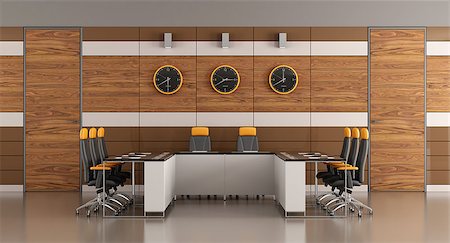 Contemporary boardroom with woden paneling,two doors and meeting table - 3D Rendering Stock Photo - Budget Royalty-Free & Subscription, Code: 400-08552900