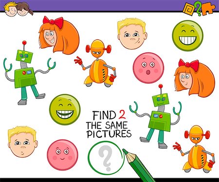 simsearch:400-08917554,k - Cartoon Illustration of Find Identical Pictures Educational Activity Task for Preschool Children Photographie de stock - Aubaine LD & Abonnement, Code: 400-08552955