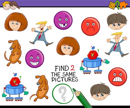 simsearch:400-08917554,k - Cartoon Illustration of Find The Same Pictures Educational Activity Task for Preschool Children Photographie de stock - Aubaine LD & Abonnement, Code: 400-08552957