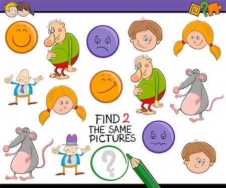 simsearch:400-08917554,k - Cartoon Illustration of Find Exactly the Same Pictures Educational Activity Task for Preschool Children Stockbilder - Microstock & Abonnement, Bildnummer: 400-08552959