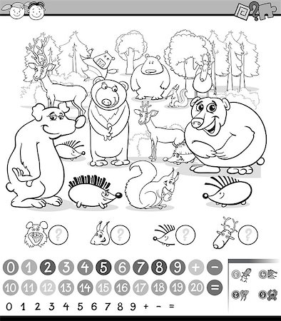 simsearch:400-08965099,k - Black and White Cartoon Illustration of Education Mathematical Game of Animals Counting for Preschool Children Stock Photo - Budget Royalty-Free & Subscription, Code: 400-08552966