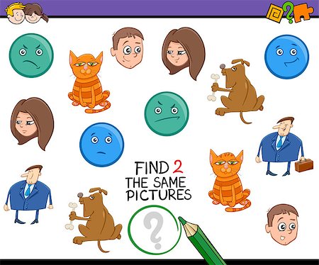simsearch:400-08917554,k - Cartoon Illustration of Find The Same Pictures Educational Activity for Preschool Children Photographie de stock - Aubaine LD & Abonnement, Code: 400-08552961