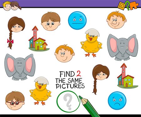 simsearch:400-08917554,k - Cartoon Illustration of Find Exactly the Same Pictures Educational Activity for Preschool Children Stockbilder - Microstock & Abonnement, Bildnummer: 400-08552963