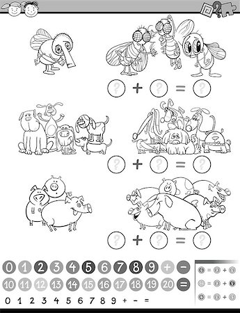 simsearch:400-08965106,k - Black and White Cartoon Illustration of Education Mathematical Game of Calculating Animals for Preschool Children Stock Photo - Budget Royalty-Free & Subscription, Code: 400-08552972