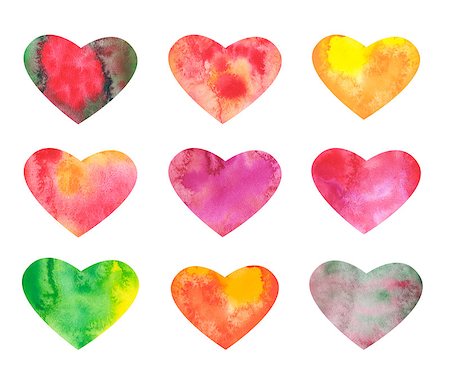 simsearch:400-08339075,k - Set of watercolor hearts. Details for valentine day or wedding designs. Isolated watercolor hearts on white background. Foto de stock - Super Valor sin royalties y Suscripción, Código: 400-08553063