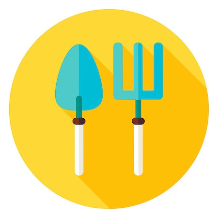 simsearch:400-06175558,k - Shovel and Garden Fork Circle Icon. Flat Design Vector Illustration with Long Shadow. Gardening Tools Symbol. Stock Photo - Budget Royalty-Free & Subscription, Code: 400-08553083