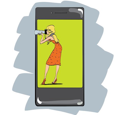 The girl takes photos with her phone. Photo app for the smartphone. The photographer on the screen Photographie de stock - Aubaine LD & Abonnement, Code: 400-08553296