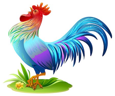 Blue bird cock. Blue Rooster symbol 2017 year on east horoscope. Illustration in vector format Photographie de stock - Aubaine LD & Abonnement, Code: 400-08553321
