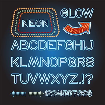 Vector blue lamp letters font show cinema and theather Stock Photo - Budget Royalty-Free & Subscription, Code: 400-08553380