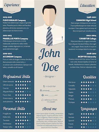 simsearch:400-08613337,k - New modern resume cv curriculum vitae template design in blue with light ribbon Stock Photo - Budget Royalty-Free & Subscription, Code: 400-08553395