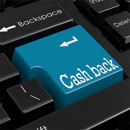 Cash back concept.  Blue keyboard button. 3D Render. Foto de stock - Super Valor sin royalties y Suscripción, Código: 400-08553592