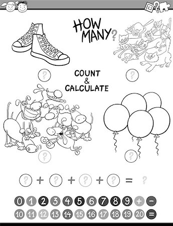 simsearch:400-08965109,k - Black and White Cartoon Illustration of Educational Mathematical Count and Addition Activity for Preschool Children Coloring Book Stock Photo - Budget Royalty-Free & Subscription, Code: 400-08553642