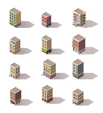 simsearch:400-08710651,k - Set of the isometric town buildings Photographie de stock - Aubaine LD & Abonnement, Code: 400-08553719