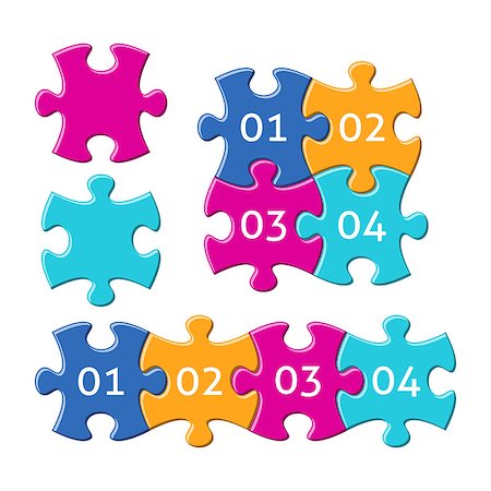 simsearch:400-08096963,k - Vector jigsaw puzzle pieces with numbers four colors Fotografie stock - Microstock e Abbonamento, Codice: 400-08553877