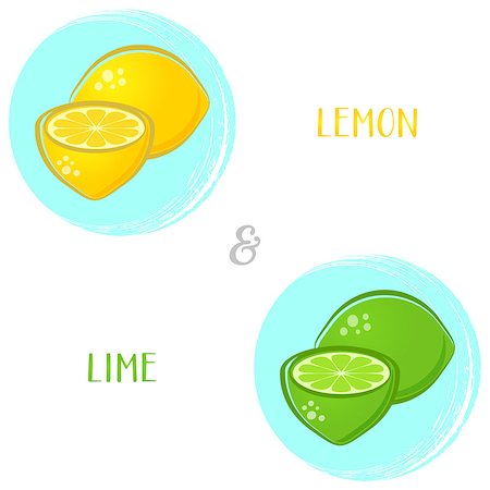 Vector lemon and lime illustrations isolated on white Stock Photo - Budget Royalty-Free & Subscription, Code: 400-08553878