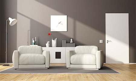 simsearch:400-07981410,k - Modern brown living room with two armchair,sideboard and closed door - 3d rendering Stock Photo - Budget Royalty-Free & Subscription, Code: 400-08553949