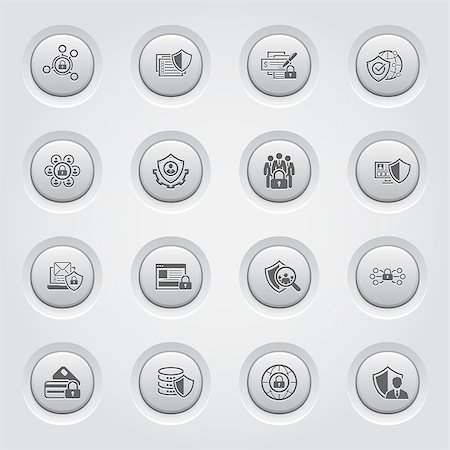 Flat Design Protection and Security Icons Set. Grey Button Design Stock Photo - Budget Royalty-Free & Subscription, Code: 400-08574197