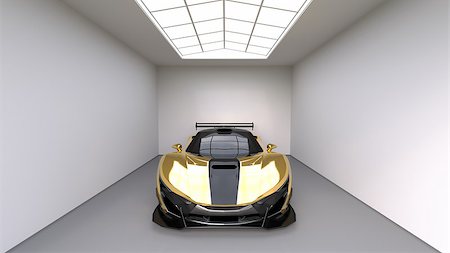 simsearch:400-08574227,k - Sports car front view. The image of a sports yellow car on a studio room. 3d illustration Photographie de stock - Aubaine LD & Abonnement, Code: 400-08574225