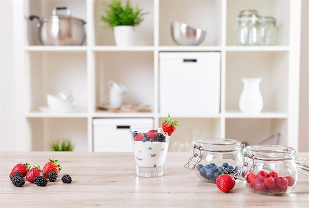 simsearch:400-04922932,k - Delicious and healthy yoghurt with fresh berries on table Stock Photo - Budget Royalty-Free & Subscription, Code: 400-08574658