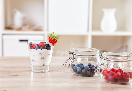 simsearch:400-04922932,k - Delicious and healthy yoghurt with fresh berries on table Stock Photo - Budget Royalty-Free & Subscription, Code: 400-08574659
