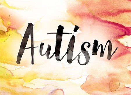 The word "Autism" written in black paint on a colorful watercolor washed background. Stockbilder - Microstock & Abonnement, Bildnummer: 400-08574722