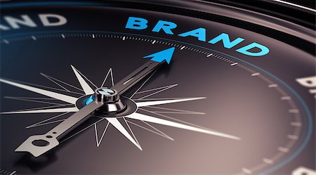 Choosing a brand name concept. 3D illustration of a compass with needle pointing the word brand. Blue and black tones. Stock Photo - Budget Royalty-Free & Subscription, Code: 400-08575196