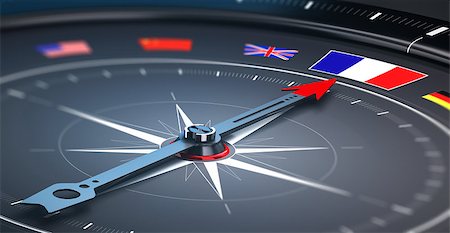 simsearch:400-08184863,k - 3D illustration of a compass with many flags, the needle points the French flag, black background. Conceptual image of travel destination. Photographie de stock - Aubaine LD & Abonnement, Code: 400-08575197