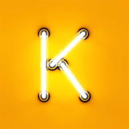 simsearch:652-05807556,k - Neon light alphabet character K font. Neon tube letters glow effect on orange background. 3d rendering Stock Photo - Budget Royalty-Free & Subscription, Code: 400-08575703