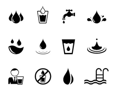 pictures of water glass and faucet - set of isolated black water concept icons Stock Photo - Budget Royalty-Free & Subscription, Code: 400-08575797