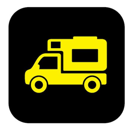 family and house and car and vacation - yellow camper trailer icon on black background Stock Photo - Budget Royalty-Free & Subscription, Code: 400-08575798