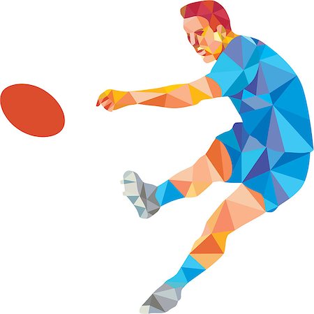 simsearch:400-08653412,k - Low polygon style illustration of a rugby player kicking ball front view on isoalated white background. Stock Photo - Budget Royalty-Free & Subscription, Code: 400-08575961