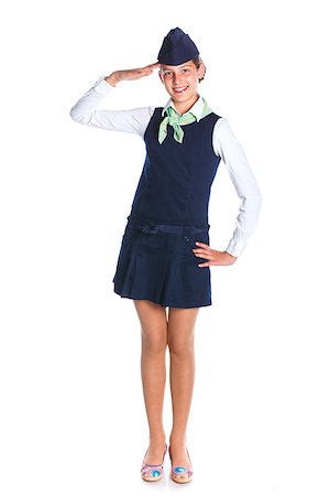 simsearch:400-07752842,k - Charming Girl Stewardess Dressed In Blue Uniform On White Background Stock Photo - Budget Royalty-Free & Subscription, Code: 400-08576028