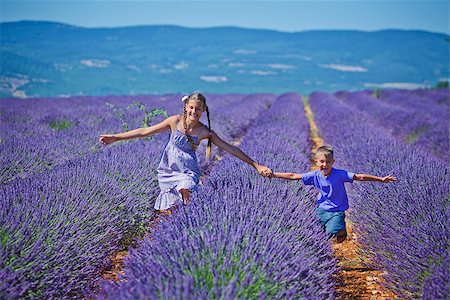 Happy boy and his sister in lavender summer field near Valensole. Provence, France. Foto de stock - Super Valor sin royalties y Suscripción, Código: 400-08576031